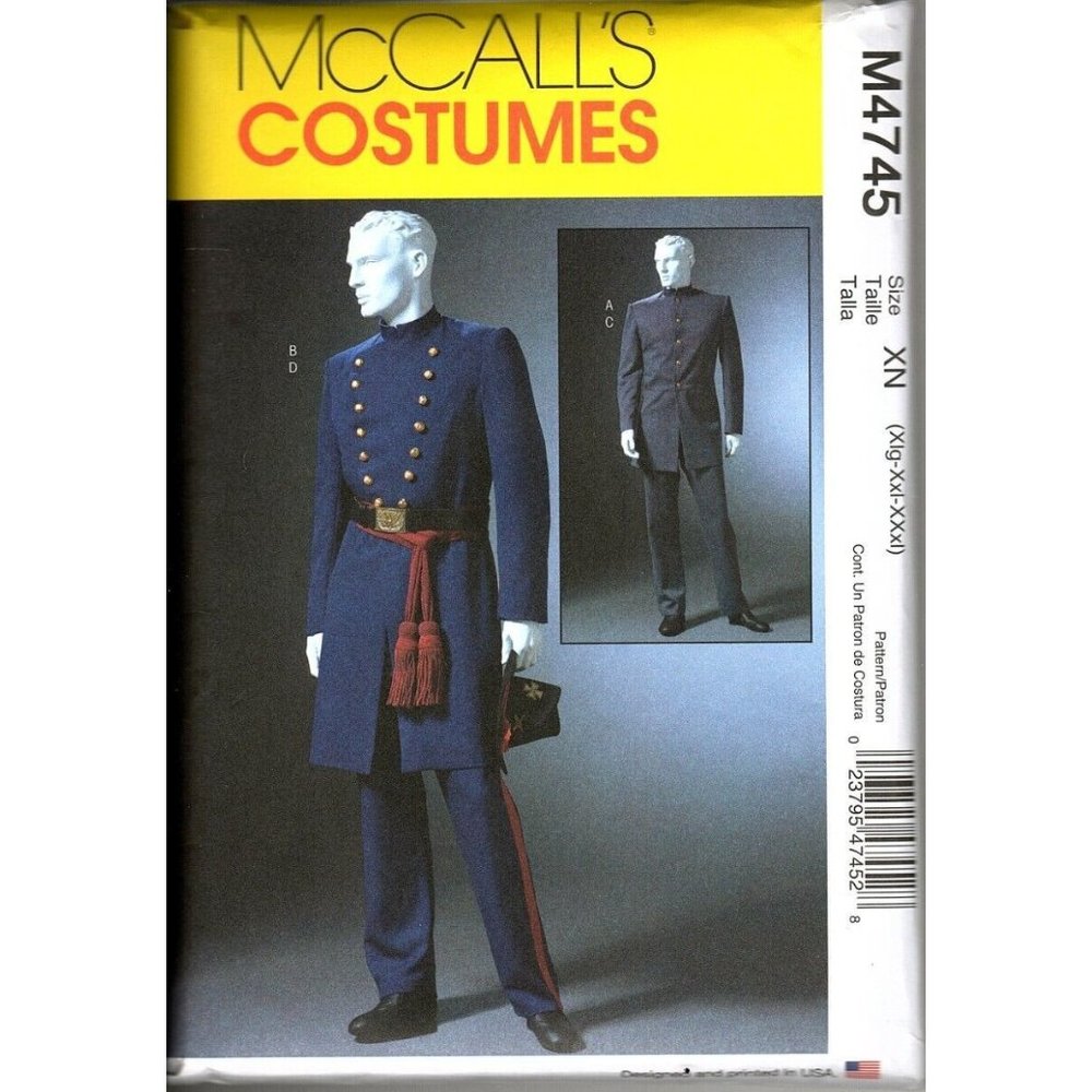 McCalls M4745 Mens XL to XXXL Costume Civil War Uniform Cosplay Uncut Pattern